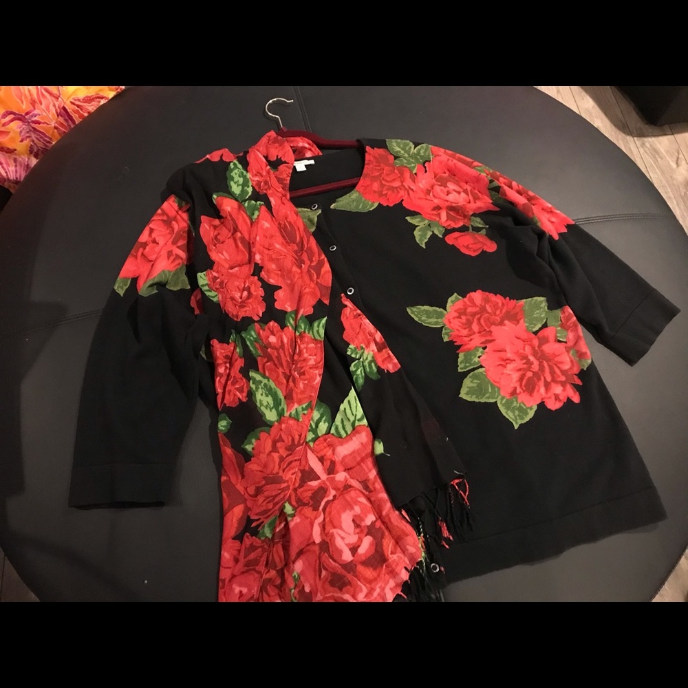 Isaac Mizrahi Live Scarf and 3X Cardigan Sweater